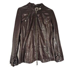 Bod & Christensen Brown Leather Moto Bomber jacket